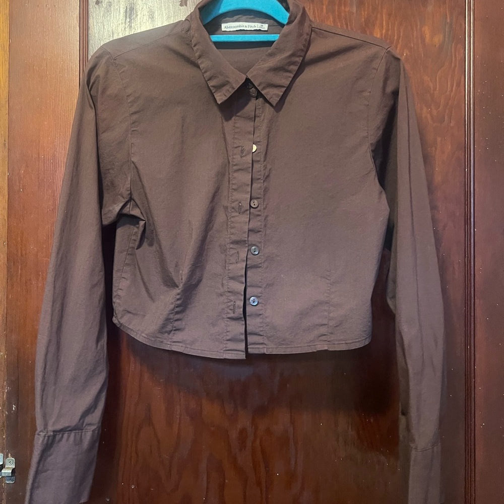Abercrombie Cropped Brown Button-Down Shirt